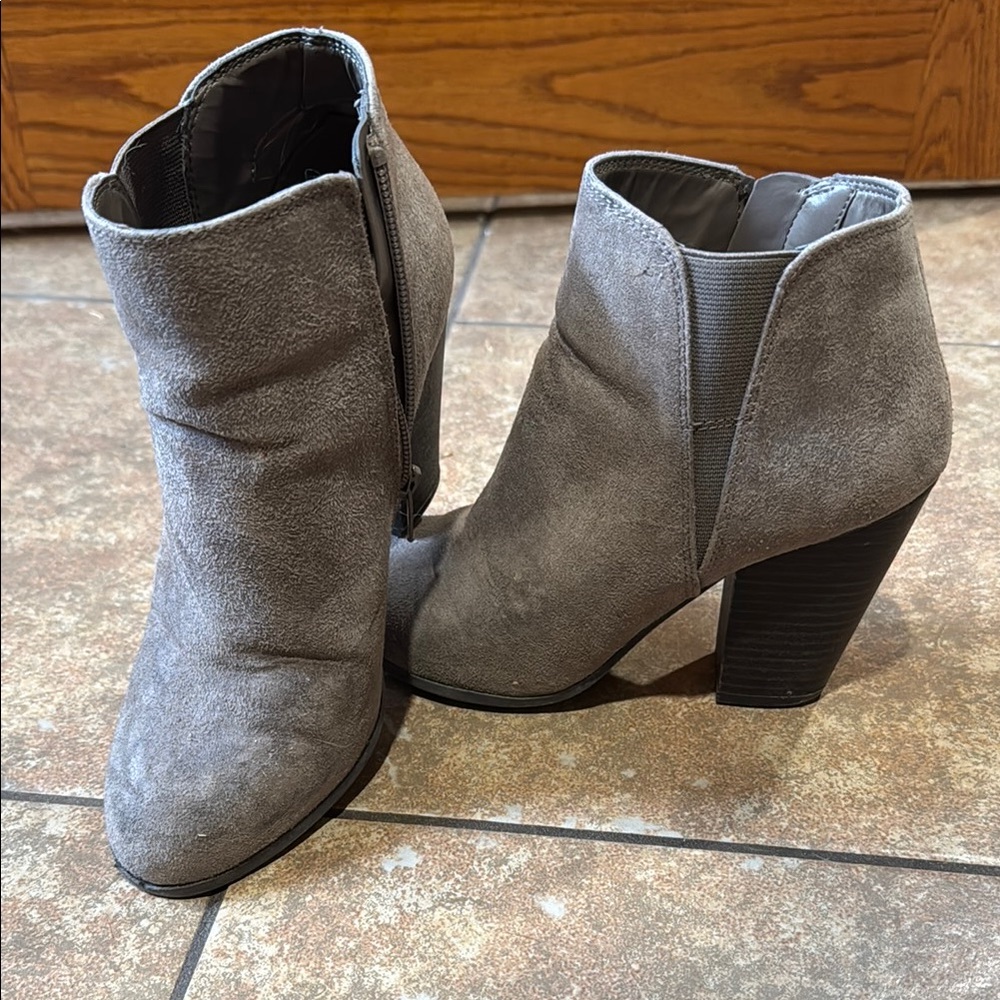 Fergalicious Gray Ankle Booties with Chunky Heel